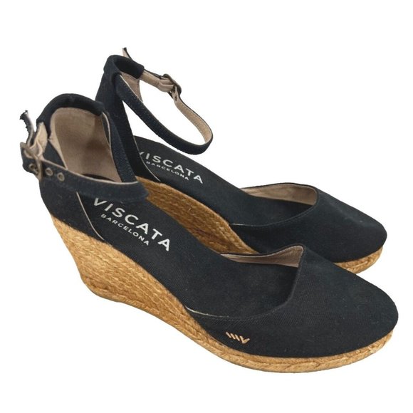VISCATA Shoes - VISCATA  Estartit Canvas Espadrille Wedge  Ankle-Strap- Jute/Black- Size 41